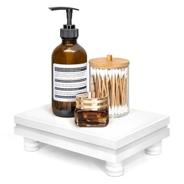 Imagem de EOSAHR Suporte Decorativo De Pedestal Para Decoração Casa, Organizador Bancada Banheiro Estilo Fazenda E Porta-Sabonete Pia - Bandeja Pequena Madeira Cozinha (Branca)