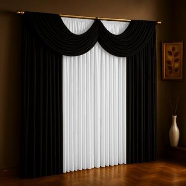 Imagem de Cortina Paris Com Bandô Para Sala, Quarto 3,00 m x 2,70 m Malha Gel (Preto com Branco)