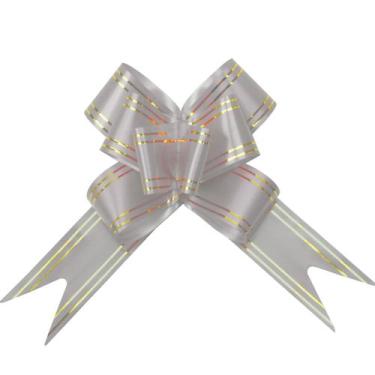 Imagem de 10 Laço Fácil para Presente 18mm - AAZ, Listrado Prata