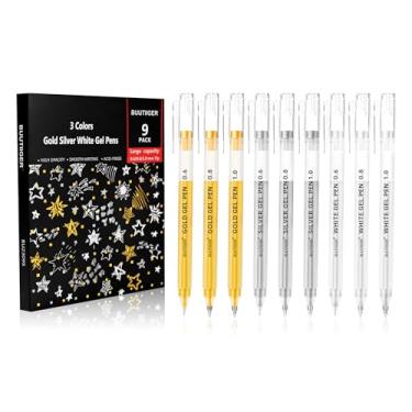 Imagem de Conjunto de canetas de gel douradas prateadas e brancas – 0,6/0,8/1,0 mm de ponta extrafina opaca para desenho, esboços e presentes de Natal em papel preto – Pacote com 9 canetas de gel multicoloridas