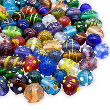 Imagem de Fun-Weevz Contas de vidro sortidas para fazer joias para adultos, contas de vidro a granel para artesanato, mistura de contas de murano Lampwork para pulseiras e colares, kit de suprimentos de contas,