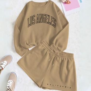 Imagem de Kit Com 2 Peças Moletom GOLA CARECA E Short Feminino Moletinho Estamp 