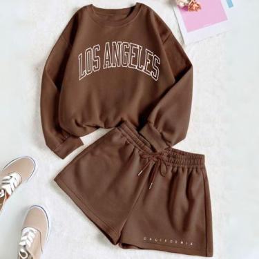 Imagem de Kit Com 2 Peças Moletom GOLA CARECA E Short Feminino Moletinho Estamp 