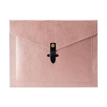 Imagem de QiXin Pasta de arquivo de couro PU rosa, organizador de arquivos com fecho de pressão, pasta de documentos importante com bolsos, organizador de documentos, capa para notebook, pasta de arquivamento