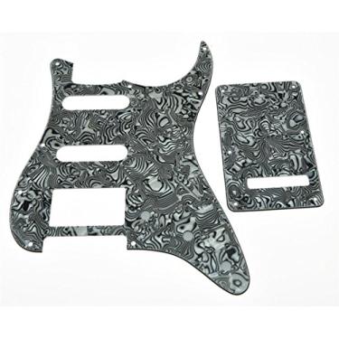 Imagem de KAISH 11 furos ST/Strat Style Pickguard HSS Pick Guard com placa traseira ST Tremolo Trem Capa para EUA/México Stratocaster/Strat preto branco concha