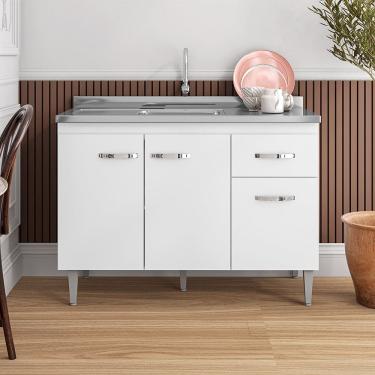 Imagem de Balcão Gabriela com Pia e Cuba GhelPlus 120cm Branco AJL Móveis