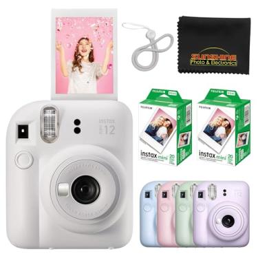Imagem de Fujifilm Câmera instantânea Instax Mini 12 argila branca com 40 folhas Fujifilm Instax Mini Filme, pano de limpeza de microfibra Sunshine Photo incluído