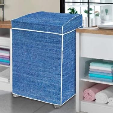 Imagem de Caixa Organizadora de Tecido Jeans, Dobrável, com Zíper, para Roupas e Acessórios, 45 x 30 x 35 cm, Azul