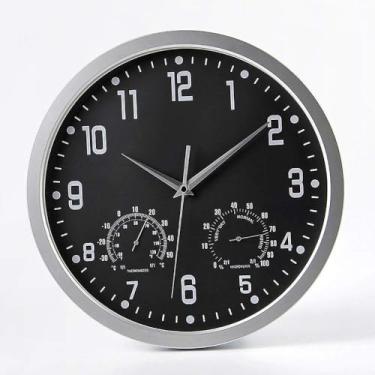 Imagem de Relógio De Parede Mudo De Quartzo Simples E Elegante De 35 Cm Com Temperatura E Umidade, Tique-taque Silencioso Varrendo Segundos, Relógio Escolar De Escritório De Cozinha Doméstica, C
