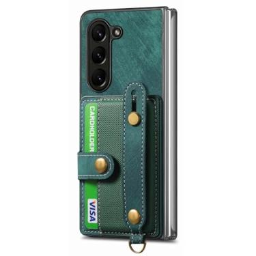 Imagem de POYUFRG Capa carteira para Samsung Galaxy Z Fold 7, capa retrô de couro antiderrapante com suporte para lente de câmera, verde, Z Fold 7