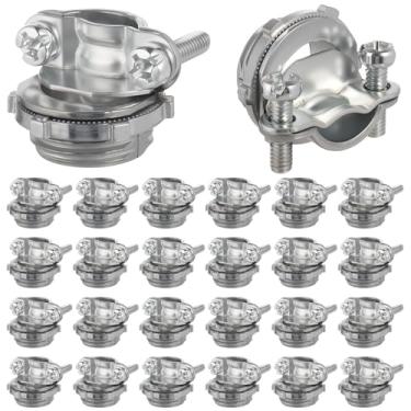 Imagem de WENORA Pacote com 25 conectores de cabo tipo braçadeira de 1/5.1 cm, grampos de fio de liga de zinco para cabos NM, fios elétricos, conduíte metálico, caixa elétrica, Silve