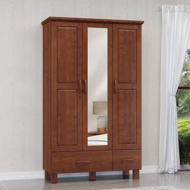 Imagem de Guarda Roupa Roupeiro 3 Portas 2 Gavetas com Espelho Linha Bronze Madeira Maciça 1141TN Imbuia Finestra
