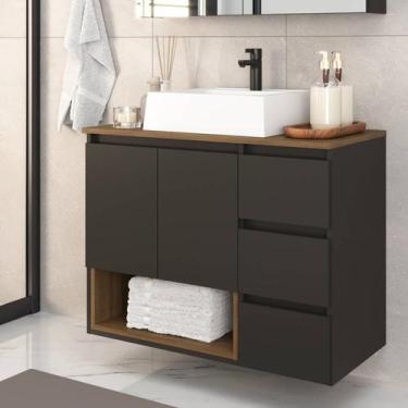 Imagem de Gabinete Banheiro Suspenso 80cm com 02 Portas 03 Gavetas e Nicho com C