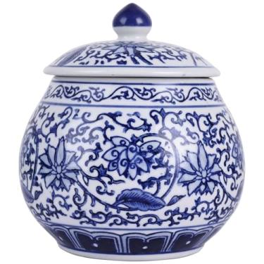 Imagem de Jarra de gengibre de porcelana azul e branca estilo dinastia Ming e Qing - Jarra decorativa chinoiserie floral pintada à mão, vaso de flores de cerâmica e pote de armazenamento para decoração de casa
