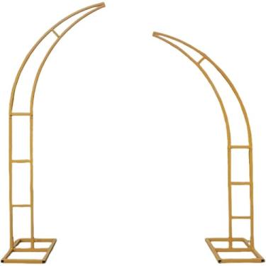 Imagem de Arcos De Casamento Para Cerimônia De Fundo De Suporte De Metal Branco Dourado Curvo Top Frames 5ft 6ft 6.9ft 7.9ft Balão Arqueado Para Decoração De Fundo Floral De An, Gold, 2.1m+2.4m