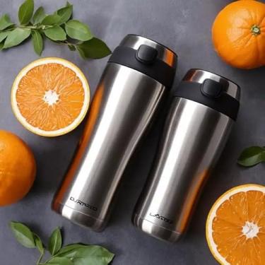 Imagem de Copo Térmico Parede Dupla em Aço Inox Laranja 500ml com Tampa Flip - Estilo Esportivo