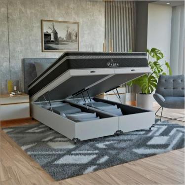 Imagem de Cama Box Baú Queen Branco + Colchão Paris Molas Ensacadas - eShop casa