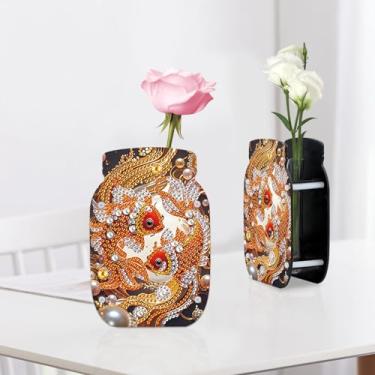 Imagem de Kit de pintura de diamante 5D, vaso de Halloween faça você mesmo gato e abóbora, arte de diamante para iniciantes em acrílico, vaso dupla face, feito à mão, adequado para decoração de casa, sala de