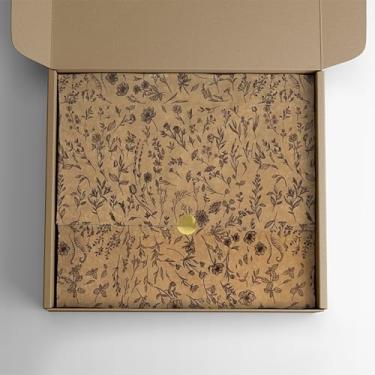 Imagem de Folhas Seda Kraft Estampa Floral Premium 35x50cm com 100 Presentes Criativos e Embalagens com Acabamento Sofisticado Eco Box (Preto)