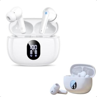 Imagem de Fones de Ouvido Bluetooth 5.3 TWS sem Fio com Display Digital, Estojo Carregamento, Cancelamento de Ruídos e Controle Touch. Ideal Academia, Caminha e Esporte. (Branco)