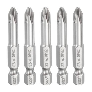 Imagem de HARFINGTON 5 peças de chave de fenda Phillips número 2 PH2 haste sextavada de 1/10.2 cm (50 mm) de comprimento, haste de 0,6 cm, chave de fenda magnética de aço S2, chave de fenda industrial para