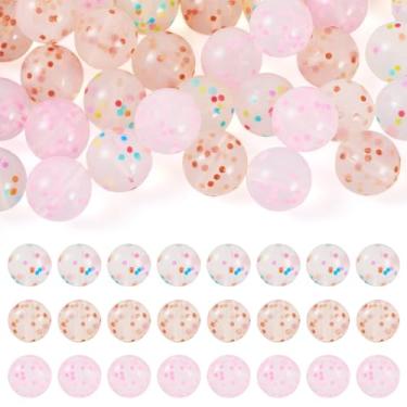 Imagem de Pandahall 30 peças de contas focais de silicone com pontos redondos de borracha 15 mm transparente fofo glitter confete bola de silicone contas espaçadoras soltas para canetas faça você mesmo