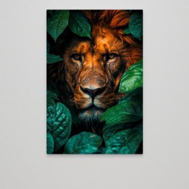 Imagem de Quadro decorativo leao entre folhagens - MeMoldura, Chassi Borda Infin