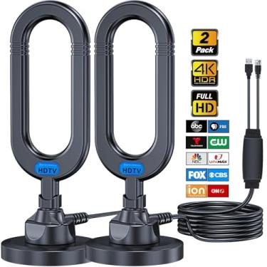 Imagem de WUMINGLU Antena de TV Digital para Smart TV Suporte 4K 1080p HDTV 4K 1080p 380 milhas de longo alcance, canal local transparente, cabo coaxial de 5 metros, interior e exterior (pacote com 2)