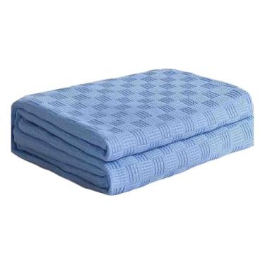 Imagem de Cobertor e mantas femininas masculinas para cama adulto casal solteiro para sofá verão colcha fio de algodão de malha é delicado, respirável e macio (azul, 150 x 200 cm)