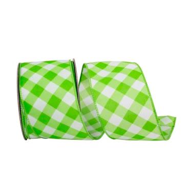 Imagem de Reliant Ribbon Fita de borda com fio impressa com verificação de linha diagonal, limão