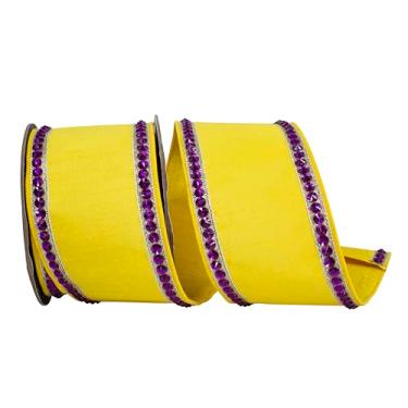 Imagem de Reliant Ribbon Fita de borda com fio Dupioni Deluxe com strass, amarelo/fúcsia