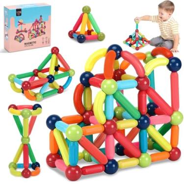 Imagem de Kit de Blocos Magneticos 128 Peças, Blocos de Montar Magnetico, Bloco Magnetico, Estimule a Criatividade, Coordenação Motora