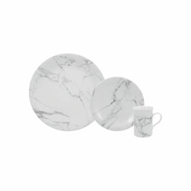 Imagem de Serviço de 18 Peças com Caneca em Porcelana, Decoração Mármore Cinza, Porcelana Schmidt