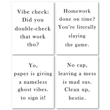 Imagem de laveliabel Impressão de arte de parede engraçada para sala de aula, conjunto de 4 sem moldura, decoração de parede engraçada do ensino médio, Did You Double Check That Work Tho impressões de pôster