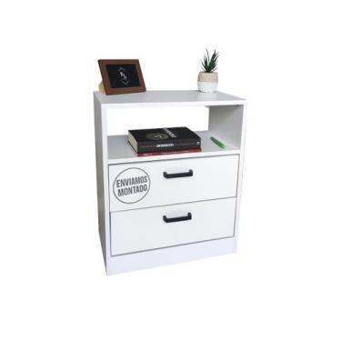 Imagem de Mesa Cabeceira 50Cm Criado Branco 2 Gavetas Mdf Lateral Cama - Fl Deco