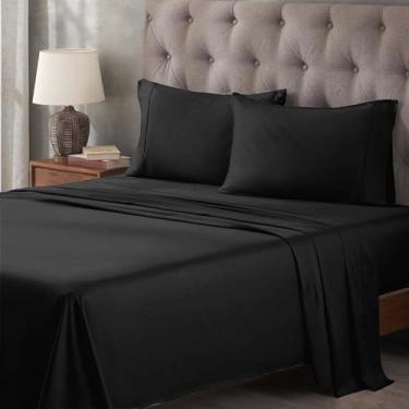 Imagem de Superior Jogo de lençol de cama de algodão egípcio 400 fios, 1 lençol elástico com bolso profundo, 1 lençol de cima, 2 fronhas, roupa de cama macia, lençóis de luxo, tecido de cetim, tamanho king da