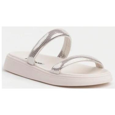 Imagem de Sandália Papete Branca Moleca Feminina Tiras Brilho Moda Original, Bra