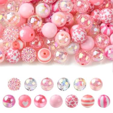 Imagem de UR URLIFEHALL 100 contas redondas de acrílico aleatórias de 16 mm série rosa contas de chiclete para fazer joias, pulseiras, brincos, colar, faça você mesmo, projetos de artesanato