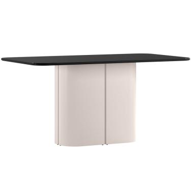 Imagem de Mesa de Jantar para 6 Lugares 160cm Tampo Mdf com Vidro Serena Off White/Preto - New Ceval
