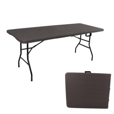 Imagem de Mesa Dobrável Portátil Que Vira Maleta De Plástico Textura De Madeira 180 X 74 Cm