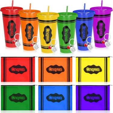 Imagem de LemonRoad 18 peças de presentes de volta às aulas para professores, inclui 6 peças de copo de plástico de 680 g com tampa e palha, 6 chaveiros, 6 porta-lápis com zíper para sala de aula, presente de