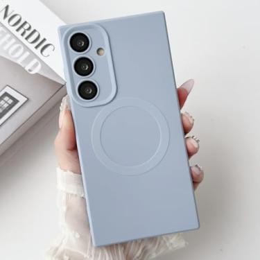 Imagem de Capa para Samsung S24Plus de luxo magnética de silicone macio com carregamento sem fio (para Samsung S24Plus/azul menta)