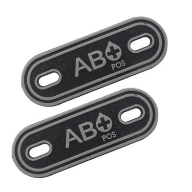 Imagem de Ruoming 2 pingentes de identificação de tipo sanguíneo de PVC, 7,3 x 2,5 cm, material de PVC, design 3D para cadarços e bolsas táticas, várias cores (cinza AB-)