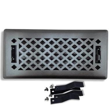 Imagem de Sierra Grates Registro de piso de aço de design de treliça de 10 cm x 35 cm com acabamento cinza granito com clipes de montagem - para piso ou parede lateral - Capas decorativas de ventilação -