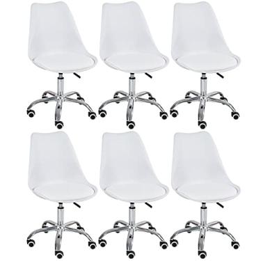 Imagem de Loft7, Kit - 6 x cadeiras de rodízios estofadas Tulipa - Office - Escritório - Branco