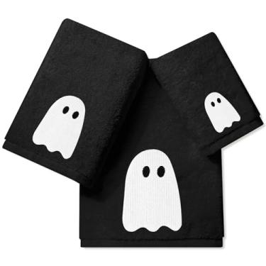 Imagem de JarThenaAMCS Conjunto de 3 toalhas de banheiro de Halloween preto e branco assustador fantasma absorvente toalha de banho pano de lavagem para convidados praia chuveiro natação inauguração de casa