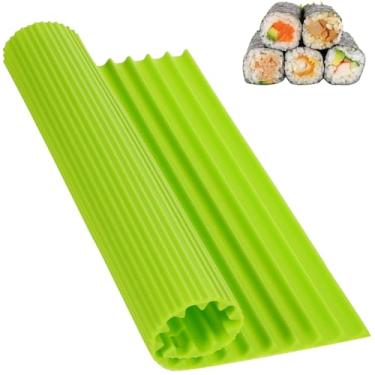 Imagem de SJZBIN 2 peças de ferramentas de rolamento de sushi de imitação verde, 20 x 22 cm, moldes antiaderentes de borracha para algas marinhas comerciais e pãezinhos Nori