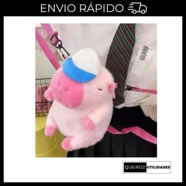 Imagem de Bolsa / Mochila de Capivara Rosa Fofo  Pelúcia Delicada e Cheia de Car