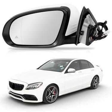 Imagem de Espelho lateral esquerdo do motorista compatível com Mercedes Benz C Class C180 C260 C300 2015-2021, espelho retrovisor com dobra elétrica/ponto cego/aquecido/sinal de giro de LED/memória/luzes de