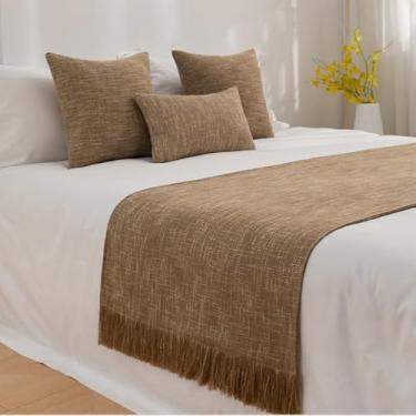 Imagem de Cama Runner Cachecol Colcha de Cama Sólida Algodão e Linho Hotel Camas de Cama Moderna Simples Manta Macio Não Desvanece Roupa de Cama Lenço Proteção Casa Hotel Moda Decoração - Marrom||30 * 50 cm